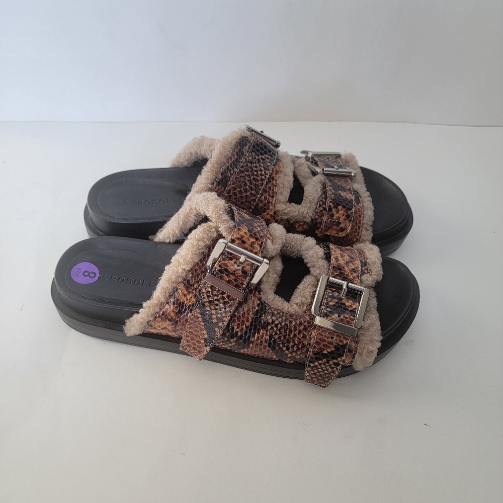 Aerosoles Olivia brown snakeskin sherpa sandals, size 8 NWT - Picture 5 of 7